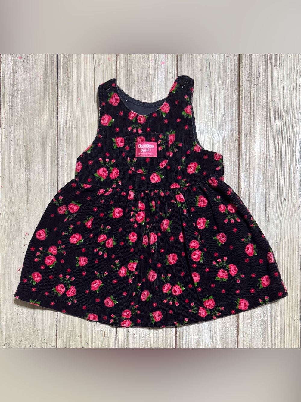 Vintage OshKosh B’Gosh USA Girls 2t Floral Rose Corduroy Overalls Pinafore dress